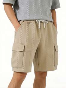 Coreblaze Men's Solid Color Casual Loose Drawstring Sports Shorts - Khaki - View 4