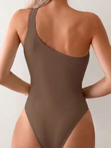 Swim Basics 女士纯色性感连体泳衣，镂空扭结设计，时尚度假之选 - 駝色 - 查看 2
