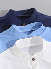 SHEIN 3pcs/Set Boys' Casual Multi-Color Collared Shirt, Suitable For Daily, Commute, Vacation Wear, Minimalist Style & Comfortable - Multicolor - View 4