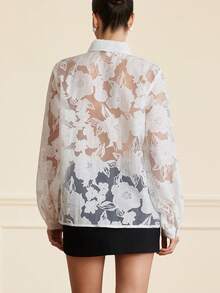 Aveloria Rosie Fashionable Perforated Floral Print Long Sleeve Shirt, Versatile European Style For Autumn/Winter - White - View 2