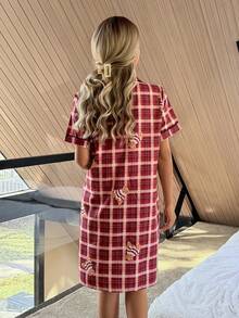 Napfluff 泡泡褶皱格子熊领衬衫睡衣 - 棕色 - 查看 2