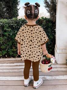 SHEIN Baby Girl Cartoon Print Round Neck Short Sleeve T-Shirt And Leggings Casual Outfit, Suitable For Spring/Summer, Daily Wear - Multicolor - View 4