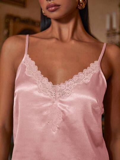 Athîral Women's Satin Lace Patchwork Fashionable Versatile Date Night Camisole Top