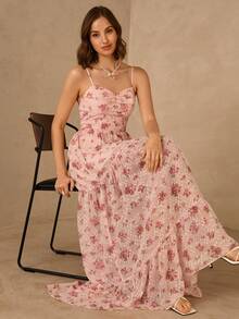 Enchnt 法式粉色吊带无袖连衣裙，女士设计连衣裙 - 粉色 - 查看 2