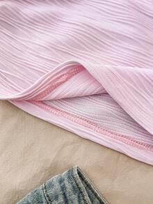 Tween Girl Casual Elegant Vacation Textured Ruffle Cold-Shoulder Cropped T-Shirt