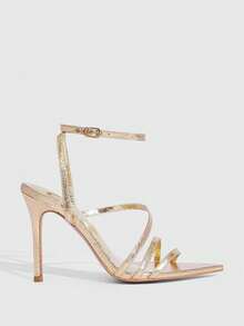 CUCCOO SZL 10cm Pointed Toe Sexy High Heel Sandals With White Rhinestone Criss-Cross Design Valentine's Day - Gold - View 4