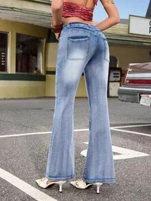 Jeanoix Women's Fashion Casual Y2K Washed Skinny Flare Jeans - Dark Wash - View 2