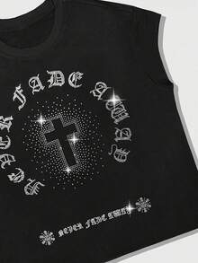 ROMWE MEN Street Life Men's Hip Hop Rhinestone Embellished Tank Top - Black - View 4