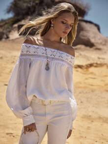 MOTF STUDIO 女士亚麻蕾丝钩边单肩衬衫