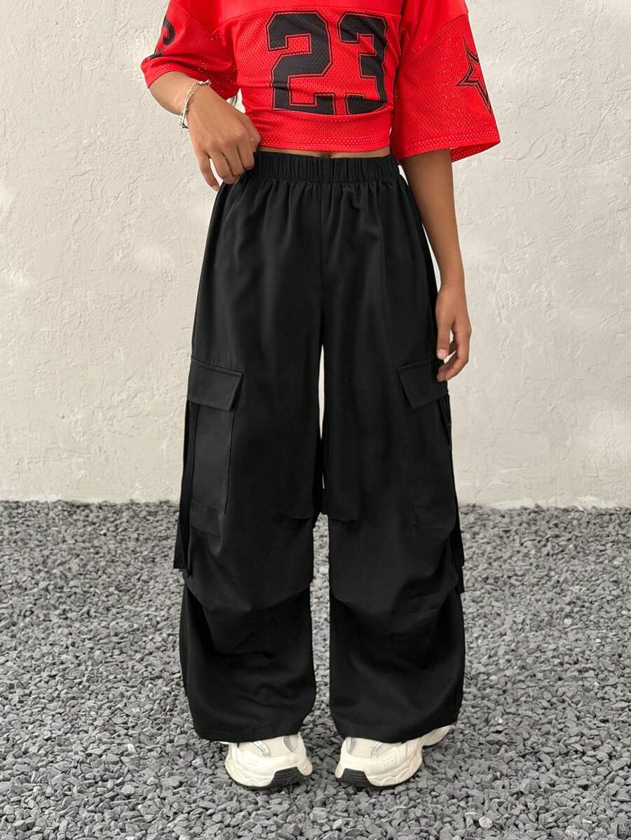 少女黑色裤子 返校季服装 母女装 韩流 Y2K 阔腿格子工装裤 足球/排球 感恩节 万圣节 圣诞节 运动裤 春/秋/冬 - 黑色 - 查看 1