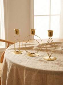 Cirelle Geometric Candle Holder - Metal Wedding & Ramadan Centerpiece, Light Luxury Table Decor For Eid & Anniversary Gift - Gold - View 6