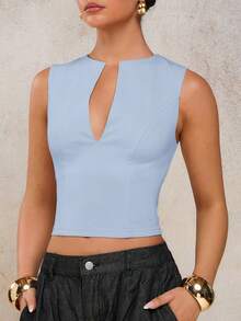 COSMINA Women's Solid Color Minimalist Sleeveless Tank Top, Everyday Wear - Baby Blue - View 5