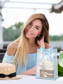 10 Reusable Transparent Plastic Gift Bags PP Material With Ribbons For Wedding Birthday Party Baby Shower Small Business Packaging Must Have Supply - Baby Blue - View 3