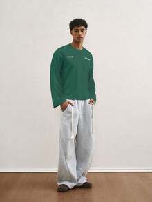 TOKVUE 男士舒适休闲字母图案圆领短袖T恤，夏季 - 綠色 - 查看 5