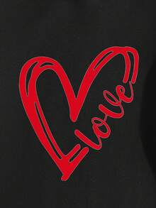 Manfinity Homme Men's Valentine's Day Heart Print Hoodie - Black - View 2