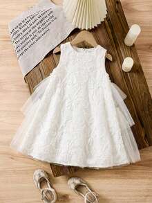 SHEIN Babygirl Elegant & Cute White Textured Sleeveless Loose Summer Dress