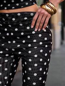 Hauture Elegant Commuter Polka Dot Print Mesh Leggings - Brown - View 6