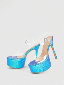 CUCCOO LuxiPop 女士透明玻璃果冻厚底高跟凉鞋，蓝色，性感时尚，适合夜店、春夏、度假、旅行，2000年代风格 - 藍色 - 查看 8