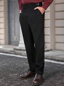 Manfinity Bizformal Quần dài nam màu trơn xếp ly, túi xéo, kiểu dáng thường ngày. - màu đen - Xem 5