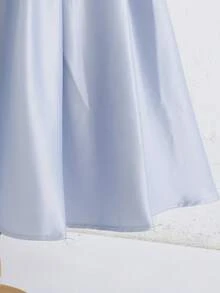 SHEIN Tween-Mädchen Jacquard Satin Druckkleid mit Schalkragen, tailliertes Prinzessinnenkleid für Mittelöstliche Feste, Partys, elegante Alltagskleidung - Blau - Übersicht 3