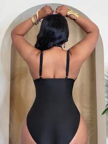 Slaydiva 2026 New European & American Style Deep V-Neck Backless One-Piece Swimsuit, Slimming & Suitable For Hot Springs & Swimming - Black - View 2