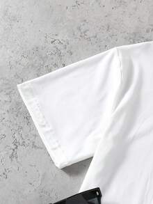 SHEIN Set 2 buc. tricou negru la modă și pantaloni casual albi pentru adolescenți - Albastru - Vizualizare 6