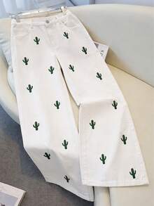 GlowEve Women's Simple Print White Jeans - Apricot - View 4