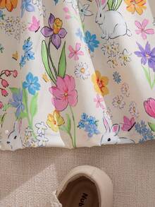 Souflis Souflis 法式新款女婴/新生儿连衣裙，适合 0-3 岁女童，春夏皆宜，休闲百搭，可爱甜美，趣味十足，饰有兔子图案，居家或外出皆宜，配有荷叶袖。 - 彩色 - 查看 9