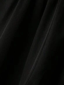 大码女式纯色优雅3D花卉装饰双口袋时尚百搭A字裙 - 黑色 - 查看 5
