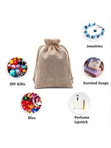 50pcs 10x14cm Yellow Burlap Bags With Drawstring, Linen Jute Sack, Hessian Cloth Pouches For Jewelry, Diy, Arts & Crafts, Weddings, Parties - Khaki - View 7