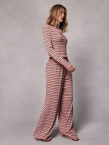 SHEIN Haute Women's Striped Print Casual Pants - Multicolor - View 5