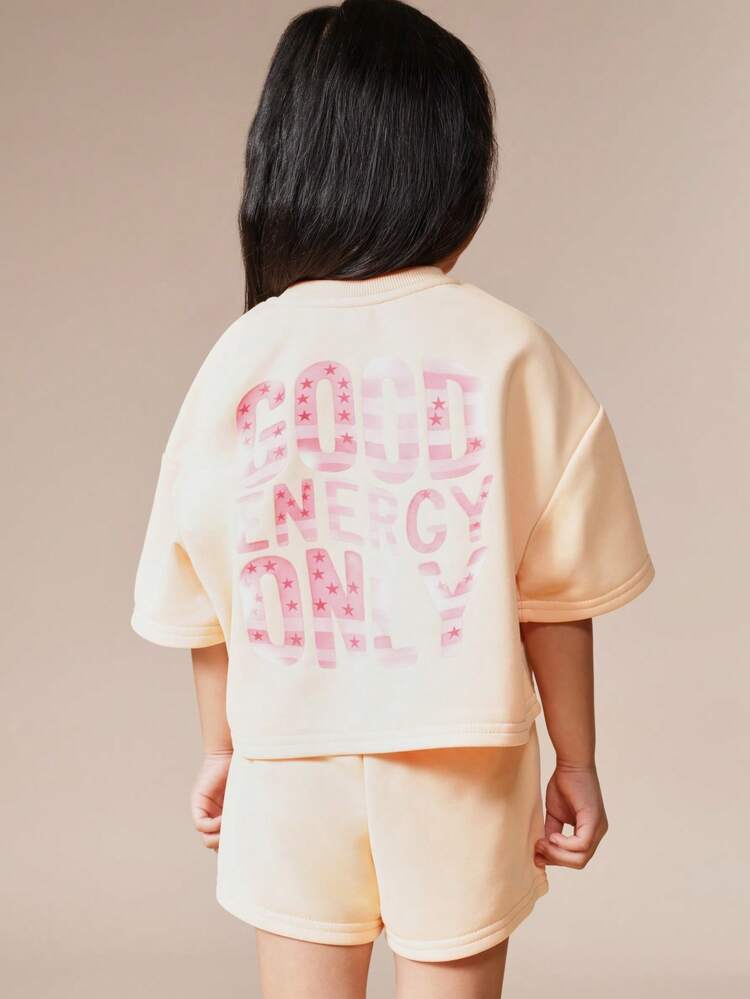 Peach Tee And Shorts Co-Ord With Star Print