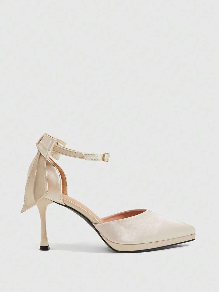 CUCCOO SZL Women's Pointed Toe Bow Decor Buckle Design Fashion High Heel Shoes, Suitable For Daily Wear Valentine's Day