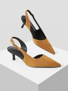 Mnmlis 女士优雅尖头高跟凉鞋，通勤必备 - 卡其色 - 查看 1