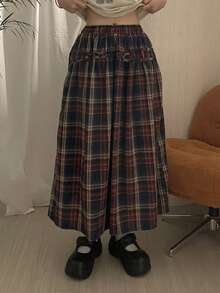 DAZY 女士休闲复古格子A字裙，秋季款 - 紅色 - 查看 4