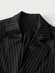 HIMLAND 男士条纹印花翻领商务西装套装，包括外套和裤子，尽显复古绅士风范，适合婚礼、婚礼等场合，也可作为度假、海滩度假礼物送给丈夫或男友，简约时尚，通勤必备。男士套装，包括细条纹西装和两件套，以及细条纹裤子。 - 黑與白 - 查看 8