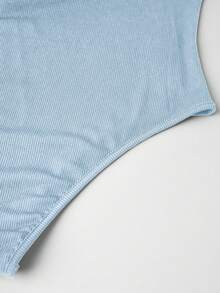 Franclia Bộ 2 món: Áo và quần màu trơn, vạt áo bất đối xứng. - Màu xanh lam - Xem 5