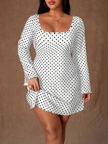 Rustia Damen Große Größen Neues schwarzes Polka Punkt Muster Glockenärmel Bodycon Mini Kleid mit Gürtel und rückenfreiem Design, romantisches Kleid, Party Outfit, elegant, schwarz chic, modisch Herbst/Winter, Gothic Stil - Weiss - Übersicht 8