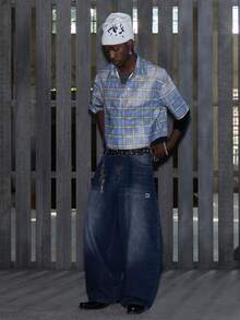 NEON BLANC Low Waist Fashionable Loose Fit Jeans With Belt Loops - Blue - View 4