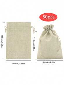 50pcs 10x14cm Yellow Burlap Bags With Drawstring, Linen Jute Sack, Hessian Cloth Pouches For Jewelry, Diy, Arts & Crafts, Weddings, Parties - Khaki - View 9
