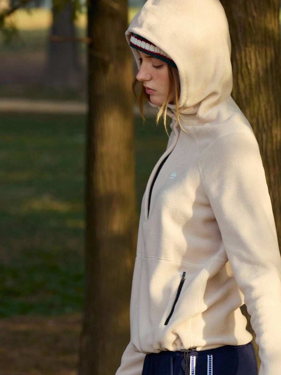 SHEIN In My Nature Women's Casual Outdoor Hooded Fleece Jacket, Autumn/Winter - Apricot - View 1