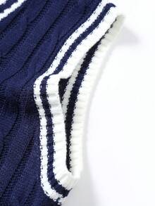 Manfinity Hypemode 男士休闲撞色滚边针织背心 - 寶藍色 - 查看 3