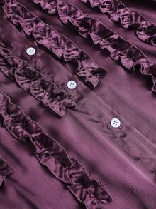 Modelyn Elegant Solid Color Ruffle Collar Long Sleeve Fitted Plus Size Blouse, Suitable For Spring And Autumn Elegant Blouse For Women - Purple - View 7