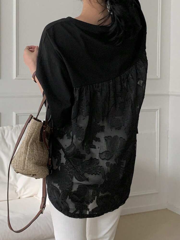 Women's Solid Color Patchwork Short Sleeve Casual T-Shirt