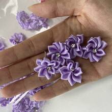 30件/套纯色服装装饰辅料，可爱布艺水钻装饰花朵设计DIY珠宝配件，适用于缝纫 - 紫色 - 查看 11