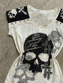 Glimmora Fashionable Printed Fitted Crew Neck Short Sleeve T-Shirt, Summer - Black and White - View 3