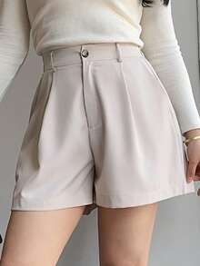 Dazy Plus Quần short nữ cỡ lớn, màu trơn, dáng suông, chất liệu giả da, thích hợp cho mùa thu/đông. - Màu be - Xem 6