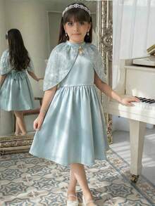 SHEIN Váy dự tiệc Giáng sinh cho bé gái tuổi teen, đính sequin và nơ trang trí. - màu xanh lá - Xem 8