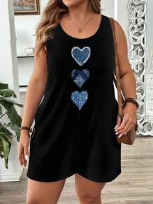 EMERY ROSE 大码休闲简约夏季爱心印花无袖连体裤 - 彩色 - 查看 4