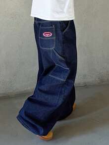 Manfinity EMRG 男式侧袋阔腿宽松牛仔工装裤